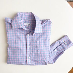 Peter Millar Men’s Ease Cooper Regular Fit Check Button Down Shirt Size Medium